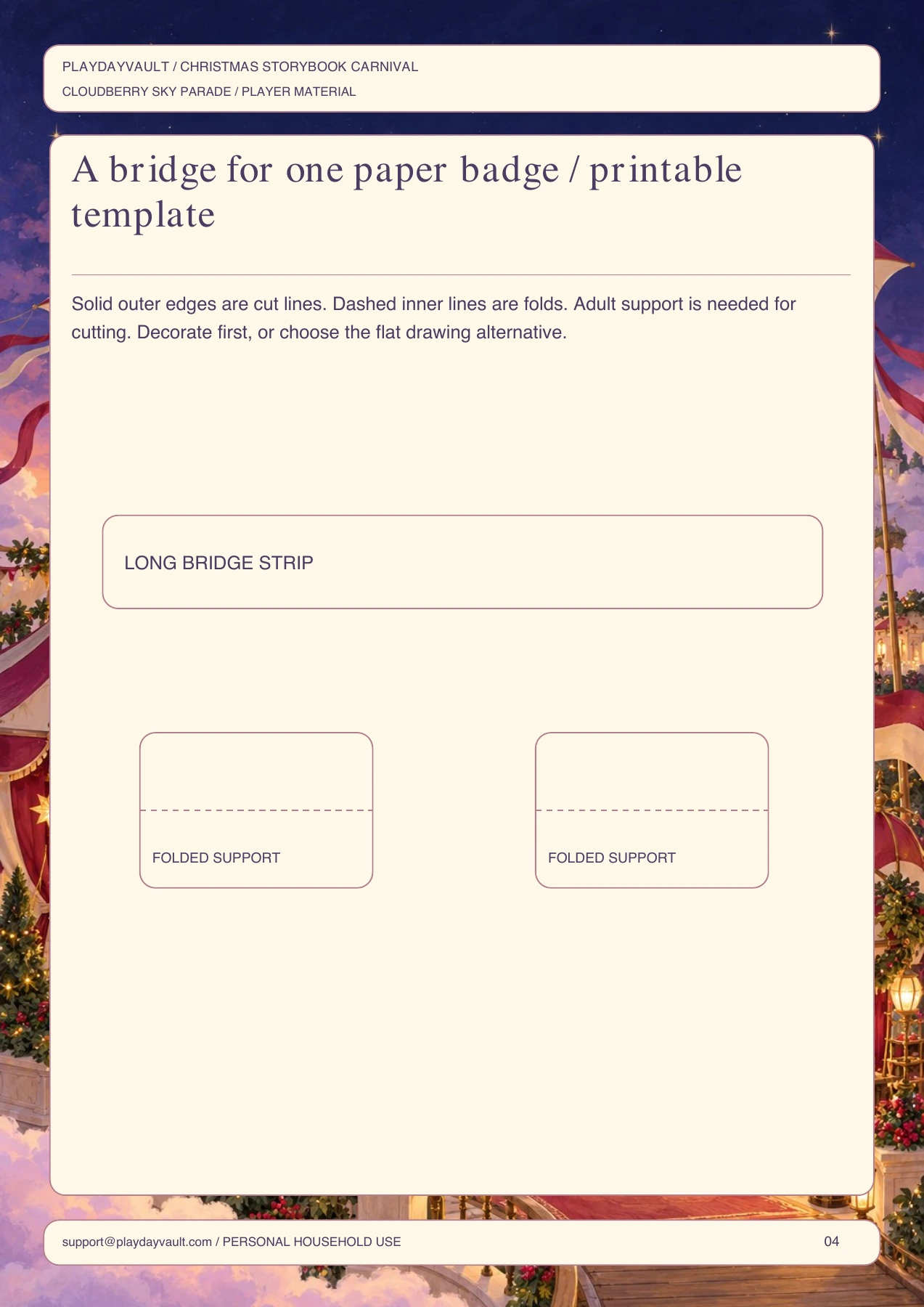 Actual player page from Sky Parade Fold-and-Build Atelier: an adult-supported paper bridge template.