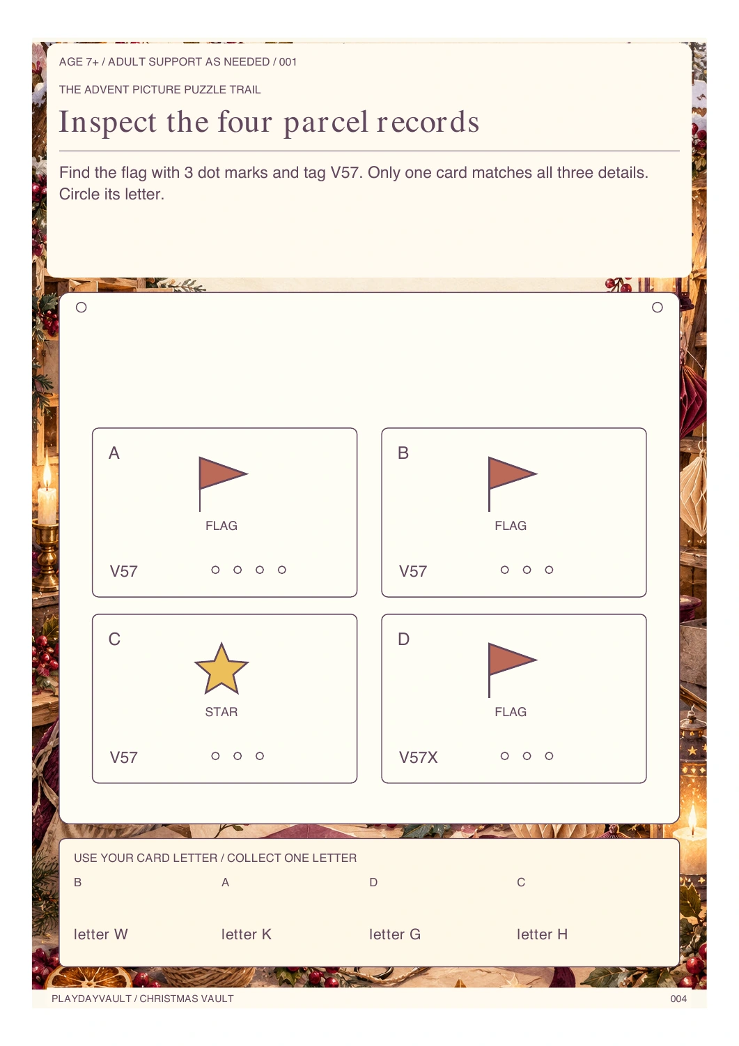 Actual player or planner page 4: The Advent Picture Puzzle Trail.
