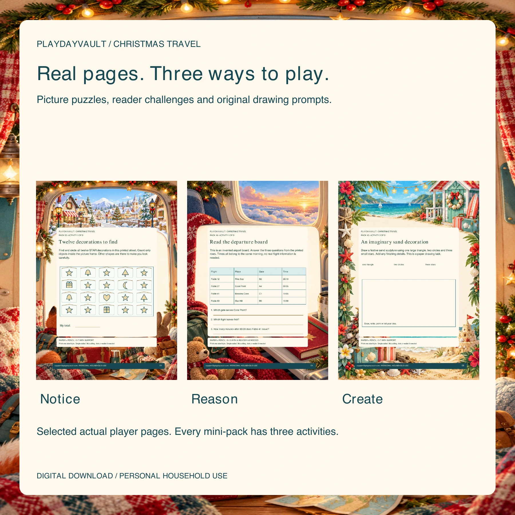 Three actual activity pages