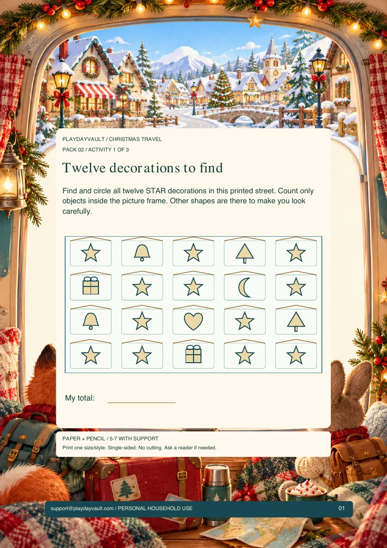 Actual player page from The Decorated Street: Twelve decorations to find.