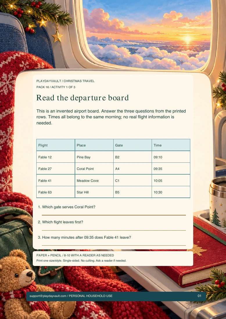 Actual player page from The Gate-Board Puzzle: Read the departure board.