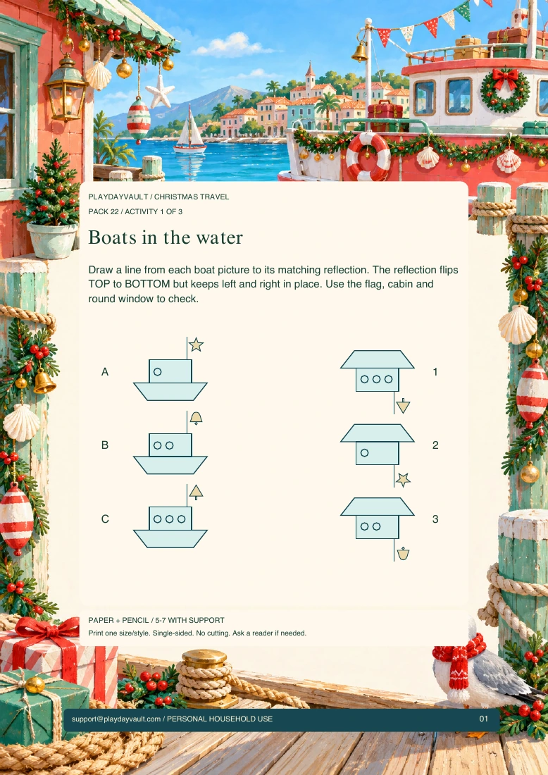 Actual player page from The Harbour Picture Book: Boats in the water.