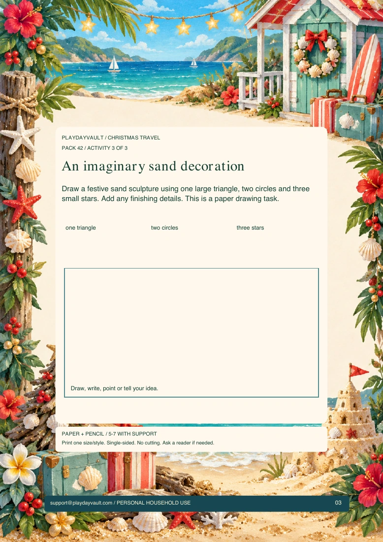 Actual player page from The Sunny Christmas Beach: An imaginary sand decoration.