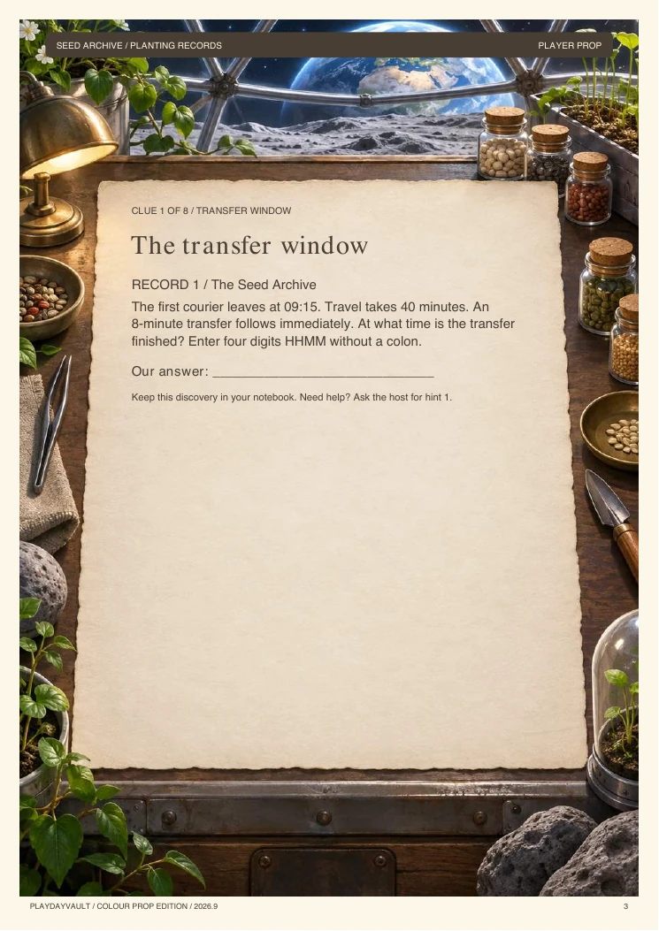 A real page from the game: Moon Garden Mission.