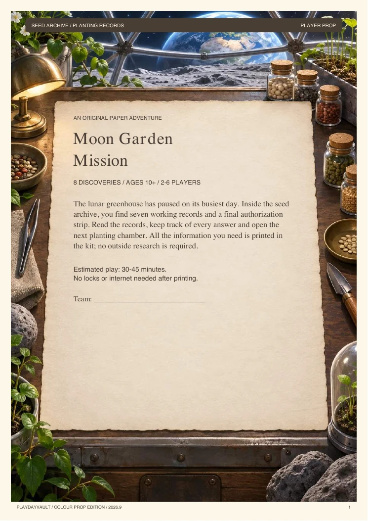 Your player booklet: Moon Garden Mission.