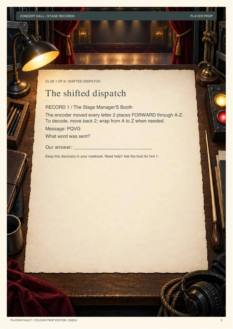 A real page from the game: The Quiet Orchestra.