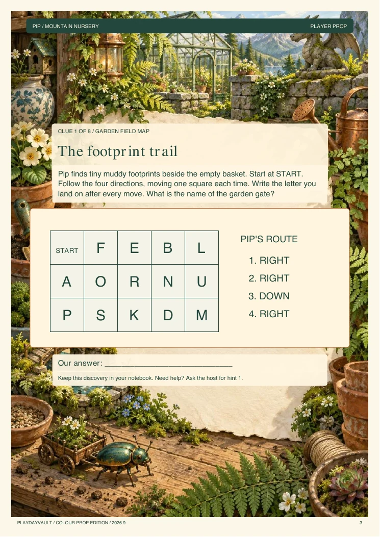 A real page from the game: Step into Pip’s mountain nursery.
