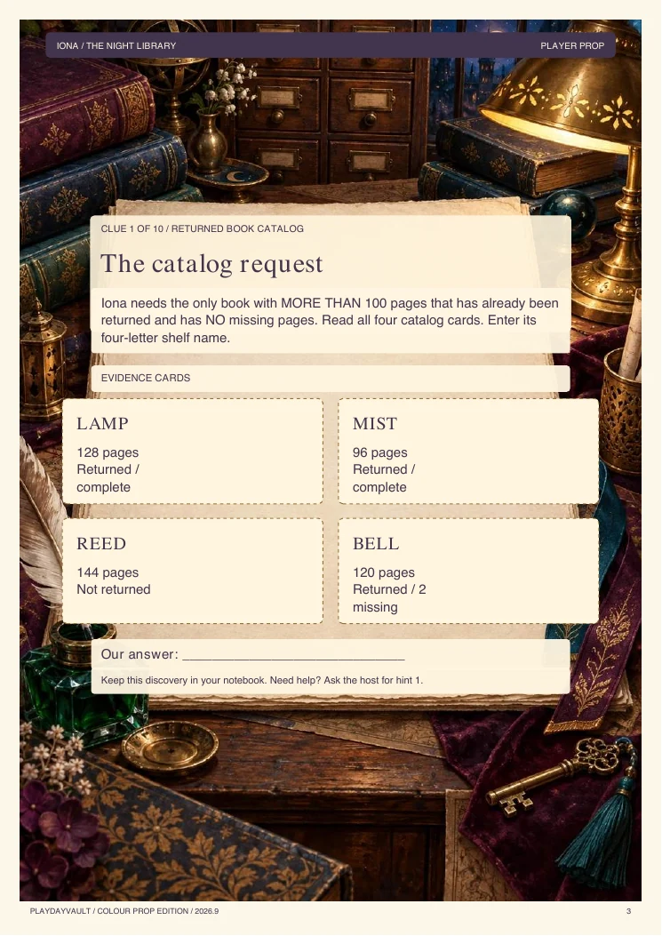 A real page from the game: Open the night librarian’s archive.