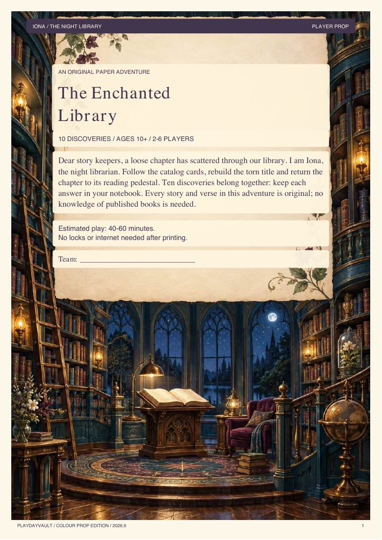 Your player booklet: Open the night librarian’s archive.