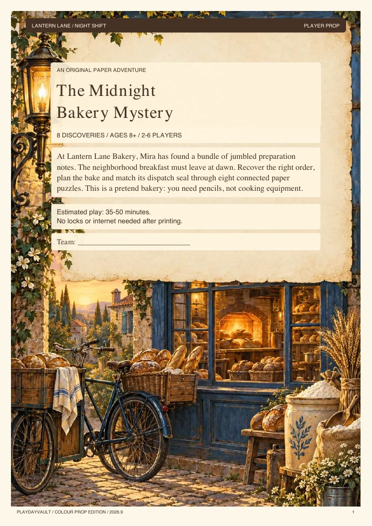 Your player booklet: Your table becomes the night-shift bakery.