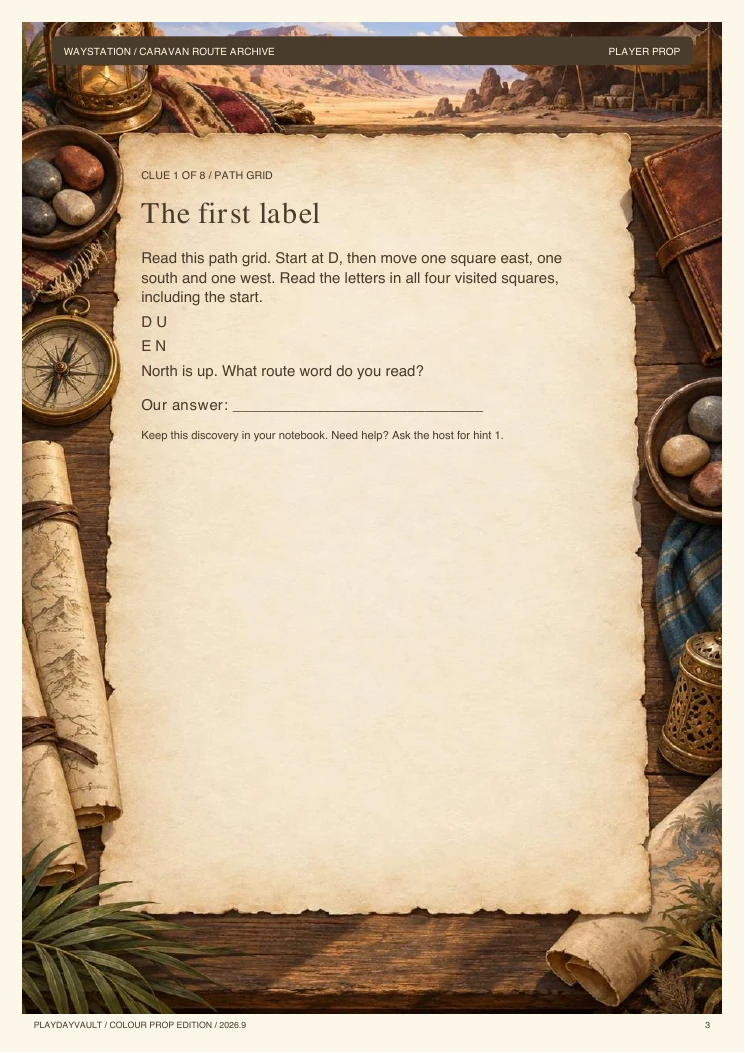 A real page from the game: Restore the caravan route.