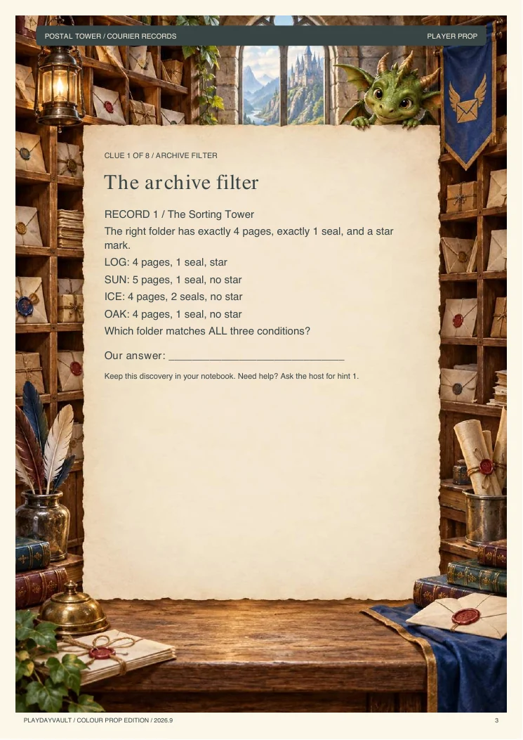A real page from the game: Dragon Post Office.