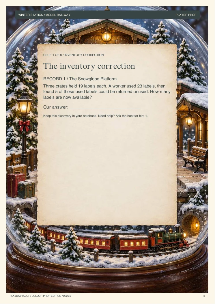 A real page from the game: Snowglobe Station.