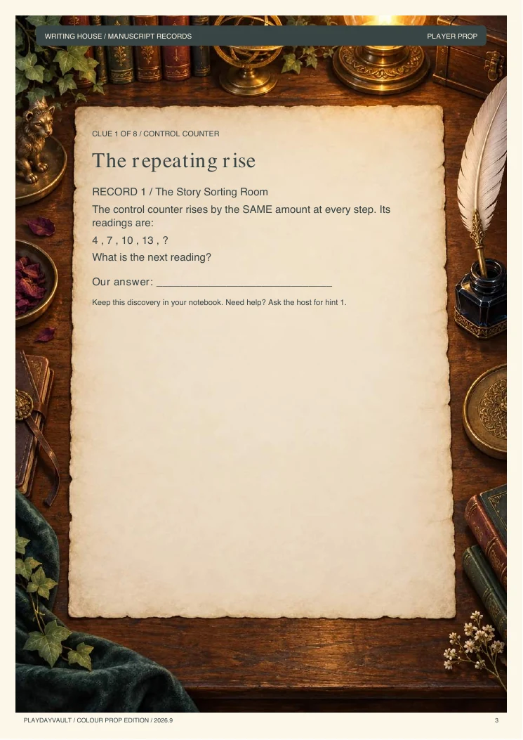 A real page from the game: The Ink & Feather.