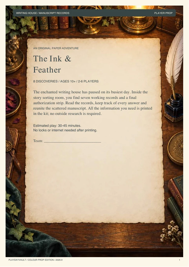 Your player booklet: The Ink & Feather.