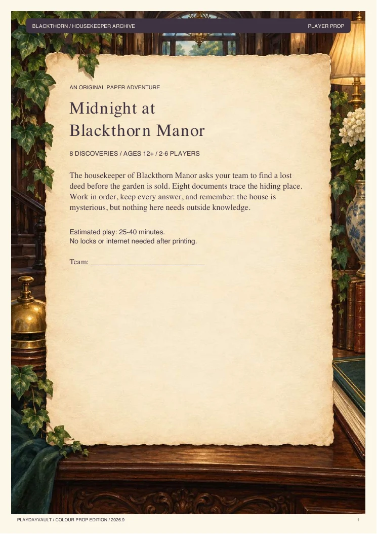 Your player booklet: Unseal the housekeeper’s archive.