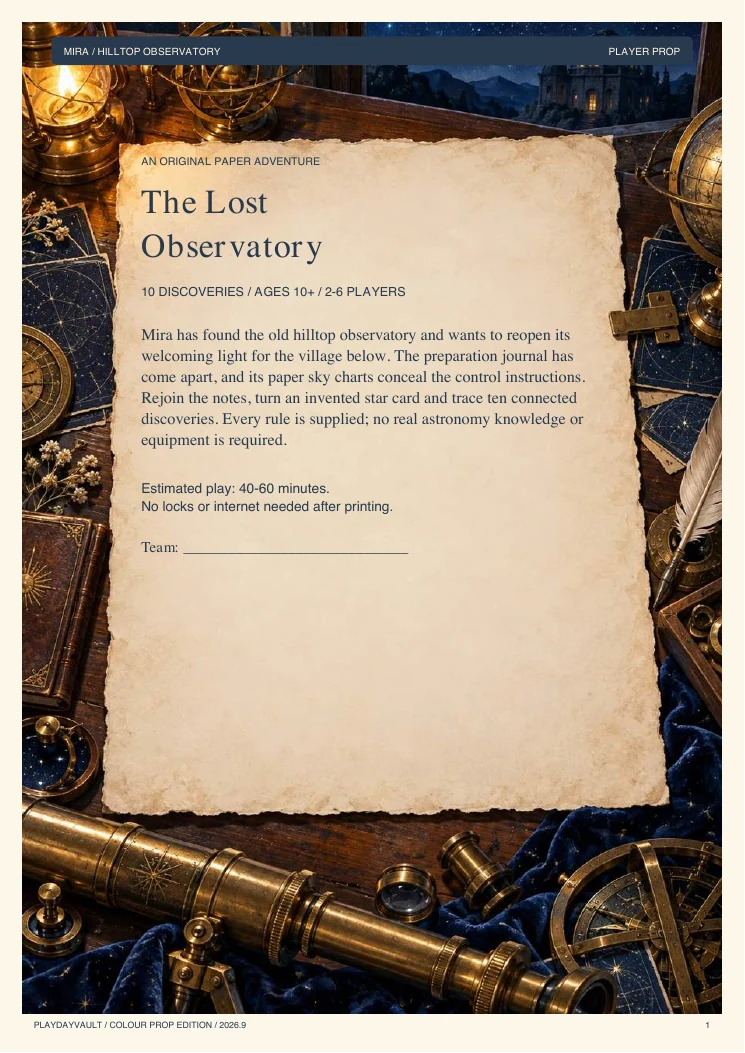 Your player booklet: Restore the hilltop observatory.