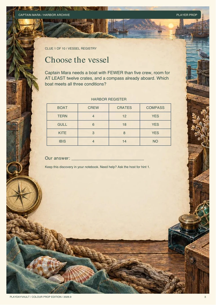 A real page from the game: Follow Captain Mara’s paper voyage.